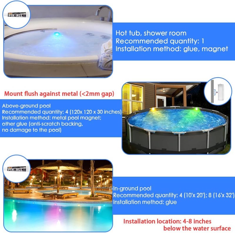 HL Pool Lights,Rechargeable Submersible LED Lights with Remote,Waterproof Magnetic Floating Light,Underwater Battery Spotlight for Above Ground/Inground Swimming Pools,Hot Tubs,Fountains-4 Pack - Image 4